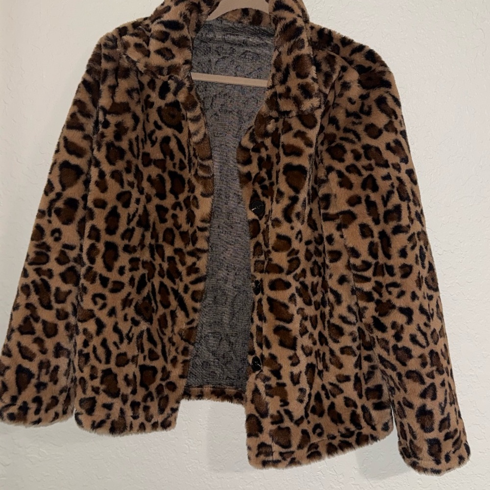 Leopard Print Faux Fur Jacket